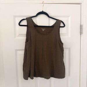 Eileen Fisher Womens Dark Green 100% Organic Linen Scoop Neck Tank Top M
